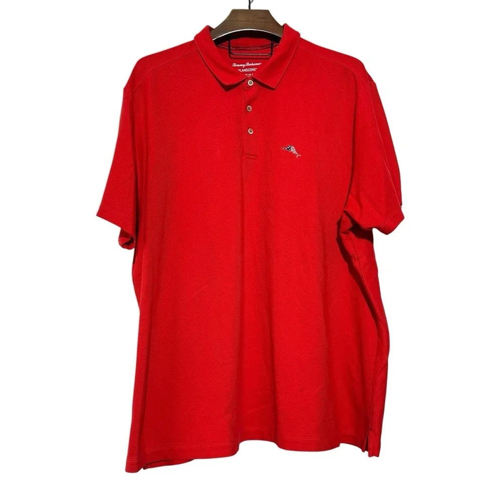TOMMY BAHAMA Men's Red Short Sleeve Island Zone Polo Shirt Supima Cotton 2XLB